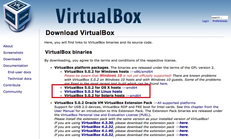 VirtualBoxサイト